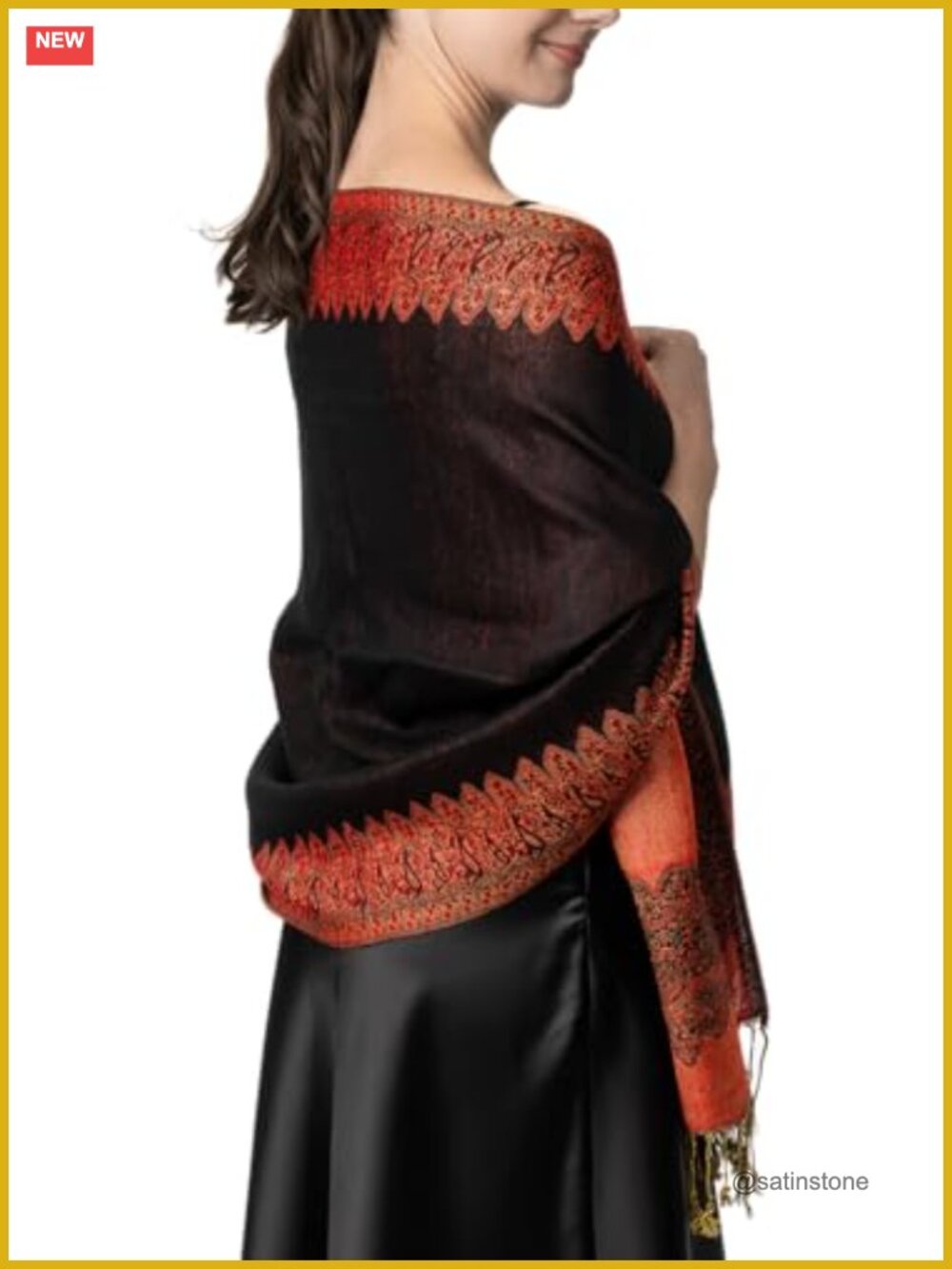 Elegant Reversible Paisley Border Pashmina Shawl Wrap | 50% Viscose 50% Acrylic